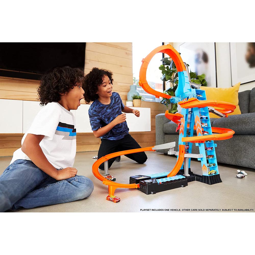 Hot Wheels Sky Crash Tower Track Set, 2.5 ft High w/ Motorized Booster & 1 Hot  Wheels Vehicle - Sawesome Toys