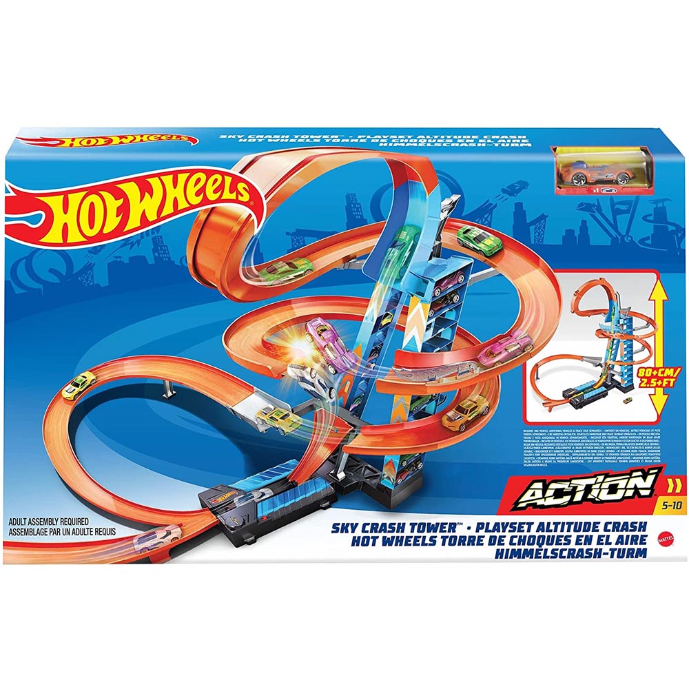 Hot Wheels Sky Crash Tower Track Set 2.5 ft High w Motorized