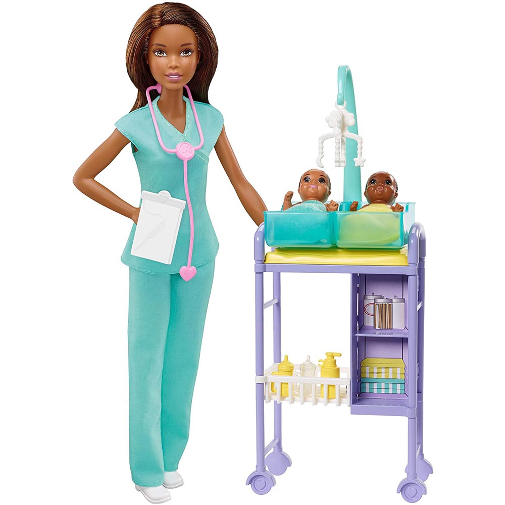 Barbie Baby Doctor Playset with Brunette Doll 2 Infant Dolls